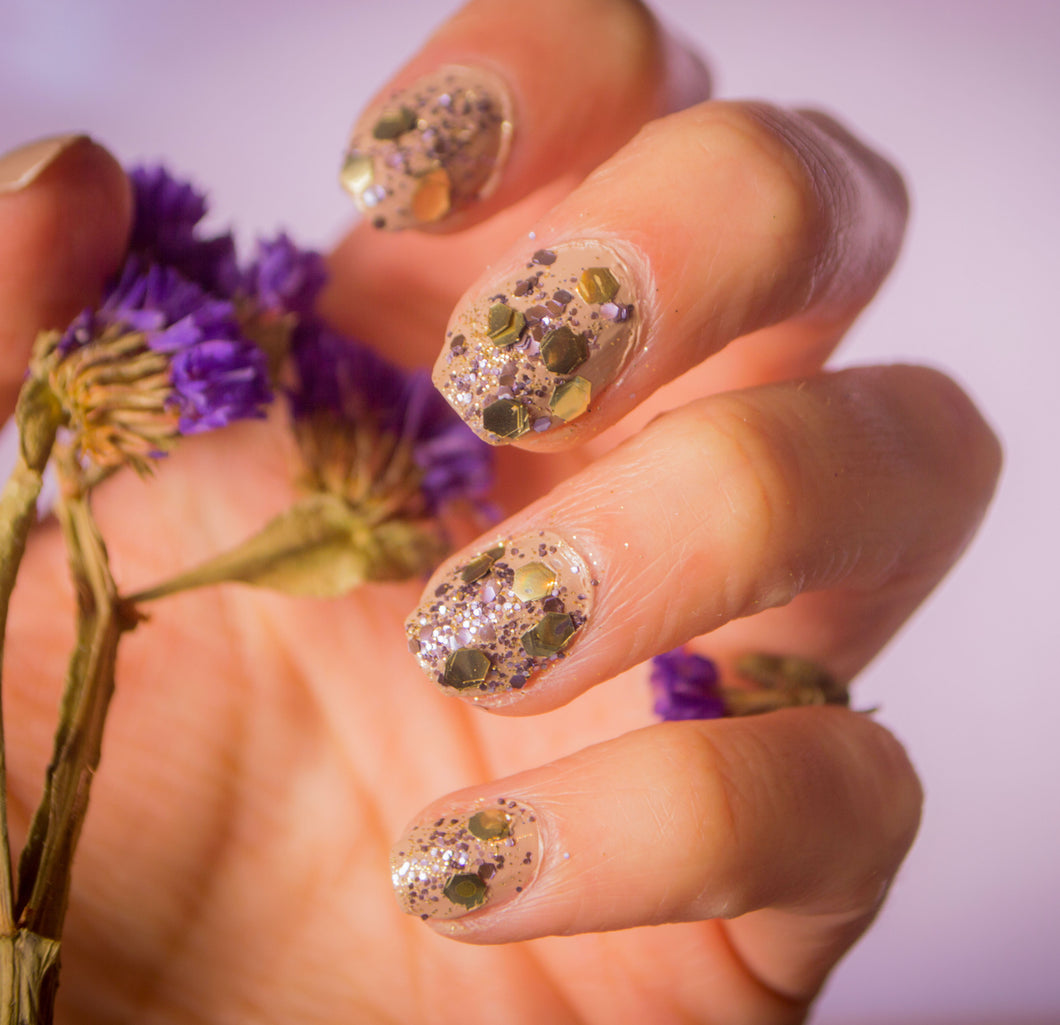 Golden Violet Nails